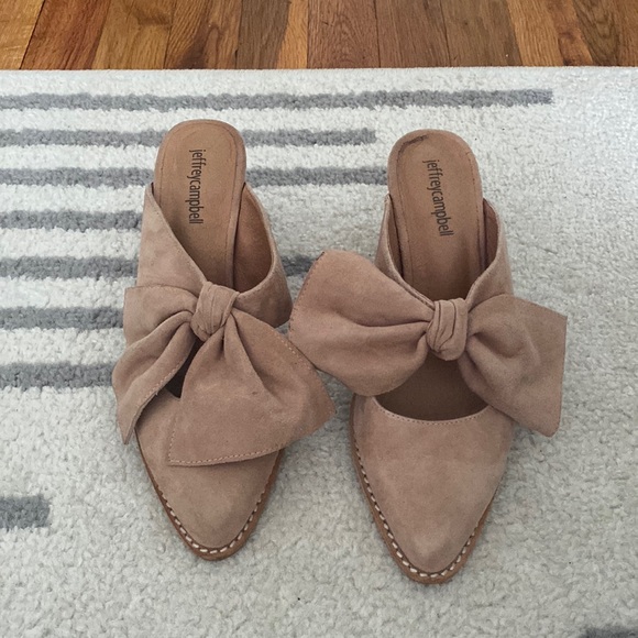 Jeffrey Campbell Shoes - Jeffrey Campbell suede blush 3” block heeled mules with large bow